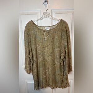 Avenue Olive Paisley Tie-Neck Blouse